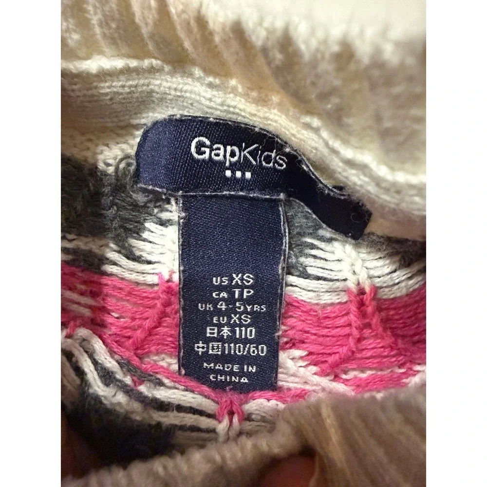 Gap Kids Fair Isle Sweater Girls XS 4-5T Gray Pink Orange Geometric BOHO Pattern